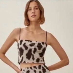 REFORMATION Iris Crop Top Sleeveless Cow Animal Print Small